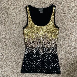 Gold and Black Sequin Tank Top